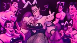 ahe_gao bunny_costume bunnysuit chest_hair cute fishnets looking_at_viewer medic_(team_fortress_2) nwolc-ydneb sticking_out_tongue team_fortress_2