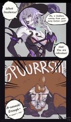 1girls 2016 anal arfoire asera ass breasts clothing comic cum cum_in_ass cum_inside dark-skinned_male female from_behind instant_loss_2koma male neptunia_(series) nipples open_mouth penetration penis pussy sex short_hair spread_legs text torn_clothes