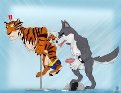 20th_century_fox 20th_century_studios abs accessory agent_classified ambiguous_fluids anthro balls biceps biped black_nose bodily bodily_fluids canid canine canis clenched clothing dreamworks dreamworks_animation duo erection feet felid fur gdrzhuowolf genitals grey_body grey_fur hi_res humanoid_genitalia humanoid_penis lactating madagascar_(series) madagascar_3_europe's_most_wanted male male/male mammal muscular nipples nude orange_body orange_fur pacific_data_images pantherine paramount_pictures pecs penguins_of_madagascar_(film) penis striped-body striped_body striped_fur stripes teeth the_penguins_of_madagascar tiger toes underwear vitaly_the_tiger wolf