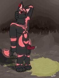 absurd_res ails anthro bodily_fluids bubble cave cavern cum cum_bubble dribbling ear_piercing fur fur_markings genital_fluids genitals glowing glowing_tattoo hay hay_bed hi_res knot knotted_penis male markings penis piercing solo solo_focus tattoo valus_shadewalker