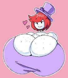 2d boob_window cleavage clothed ellie_rose freckles freckles_on_breasts heart henry_stickmin_(game) huge_breasts hyper hyper_breasts looking_at_viewer red_hair stickman top_hat varix white_skin