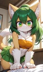 ai ai-created ai_art ai_generated anthro breasts clothing crop_top domestic_cat furry_female looking_at_viewer pixai skirt sollyz solo solo_female solo_focus strapless sundyz tagme