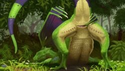 anatomically_correct animal_genitalia bodily_fluids cloaca cum dragon femoral_pores feral fingering forest genital_fluids genitals green hi_res iguana iguanid lizard male mythological_creature mythological_scalie mythology plant presenting reptile scalie solo spreading technesaurus tree wet wings