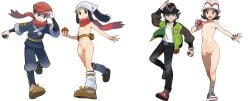 2boys 2girls ai_generated akari_(pokemon) edit female harmony_(pokemon) male nude_edit nude_female_clothed_male nude_filter official_artwork_edit paxton_(pokemon) pokemon pokemon_legends:_arceus pokemon_legends:_z-a rei_(pokemon) shoes_only smile