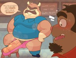 anthro anukkyt big_penis bodily_fluids coach_richard_(anukkyt) cricetid duo embarrased_horny genitals hairy hamster haxsmack hi_res hyper hyper_genitalia male male/male mammal musk musk_clouds musky_penis penis presenting presenting_penis rodent ruff_(haxsmack) surprised_face sweat sweatdrop