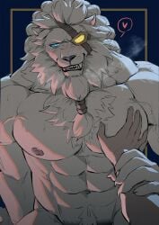 2025 abs alphsbeep ambiguous_gender anthro anthro_focus areola barazoku biceps big_muscles big_pecs blush bodily_fluids braided_mane breath claws duo eye_patch eyewear felid first_person_view front_view fur hand_on_chest hand_on_pecs heart_symbol hi_res huge_muscles human human_on_anthro interspecies kemono league_of_legends lion looking_at_viewer male male/ambiguous male_focus mammal mane muscular muscular_anthro muscular_male navel nipples nude pantherine pec_grab pecs pubes rengar_(lol) riot_games serratus simple_background smile solo_focus standing sweat teeth tencent tuft wrist_grab