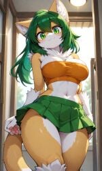 ai ai-created ai_art ai_generated anthro breasts clothing crop_top domestic_cat furry_female looking_at_viewer pixai skirt sollyz solo solo_female solo_focus strapless sundyz tagme