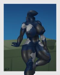 aeromorph affront aircraft aircraft_humanoid big_breasts blue_body boeing border breasts camo camo_print eyeless female genitals hand_on_leg hand_on_thigh hi_res humanoid leaning_on_object living_aircraft living_machine living_vehicle machine mouthless mq-28_ghost_bat nipples pussy signature sky solo thick_thighs vehicle vulva