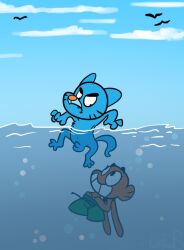 2boys angry animal_ears assisted_exposure balls blue_body blue_fur brothers cartoon_network cat_boy cat_ears cat_tail cloud completely_nude cub darwin_watterson day domestic_cat duo feline fish frown furry furry_male furry_only goldfish gumball_watterson kapiteinbangerik looking_at_another looking_down looking_up male male_focus male_only mammal multiple_boys navel nude nude_male oerba_yun_fang outdoor_nudity outdoors pantsed pantsing partially_submerged penis siblings sky small_penis smile swim_trunks swimming swimsuit tail testicles the_amazing_world_of_gumball underwater water whiskers
