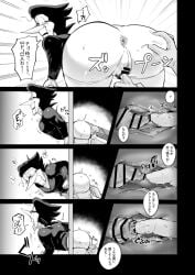 2boys ass bare_ass blush clothed comic_page deltarune drooling dubious_consent faceless_male fingering fondling japanese_text male_only monochrome pussy_bulge spamton_g_spamton stuck_in_wall tagme tentacle_dick weird_genitalia