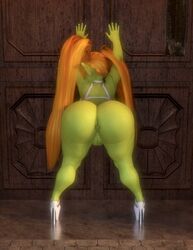 1girls 3d against_wall anus arm_support ass bent_over biped bottomless dat_ass faceless_female female female_only footwear goblin goblin_female green_skin high_heels hoop_earrings humanoid long_hair platform_shoes pointy_ears pussy rear_view rivaliant shoes shortstack solo trixie_hardfuse twintails