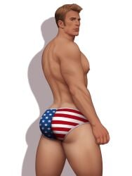 1boy actor american_flag_underwear ass ass_focus back blonde_hair blue_eyes captain_america caucasian_male celebrity chris_evans drawnpr0n light-skinned_male looking_at_viewer looking_back male male_only marvel marvel_cinematic_universe marvel_comics masculine muscles muscular muscular_male solo solo_focus solo_male steve_rogers underwear white_background