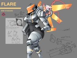 armor armored_female brim024 female flare_(mindustry) glowing glowing_face mindustry robot robot_girl sci-fi screen screen_face weapon