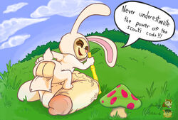1boy anthro ass balls ballsack big_balls big_penis big_testicles bunny_costume butt butt_crack butt_flap closed_eyes cottontail_teemo dangling_testicles dawmino dialogue english_text field flaccid_penis foreskin gigantic_penis grass huge_testicles humanoid_penis hyper hyper_penis hyper_testicles intact league_of_legends long_penis low_hanging_balls male male_only mooning mushroom onesie outdoors penis pink_nose presenting presenting_hindquarters retracted_foreskin riot_games s-o-husky_(artist) scrotum smile solo speech_bubble standing_between_testicles standing_on_penis teemo testicles uncut undersack veiny_penis yordle