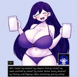 ai_generated bra breasts female holding_milk huge_breasts mari_(headspace)_(omori) mari_(omori) milk oh_these?_(meme) omori panties