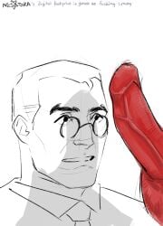 afraid big_penis cock_shadow cock_shock devil different_species fear funny gay glasses huge_cock male medic_(team_fortress_2) monster_cock nesstora penis sketch team_fortress_2 tf2 unnatural_colors