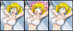 absurdres before_and_after big_breasts blonde_hair blush bondage bra brainwashed breasts cleavage empty_eyes expressionless eye_roll female femsub huge_breasts hypnosis large_breasts open_mouth original short_hair tears tech_control twintails underwear zorro-zero