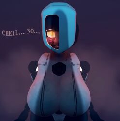 3d about_to_be_raped breasts chell female futanari glados glados_(humanoid) implied_futa intersex large_breasts portal_(series) roboseki robot robot_girl robot_humanoid shadow speech_bubble tagme