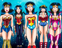 armor big_breasts black_hair breasts choker cleavage dc dc_comics earrings expressionless female female_only femsub hypnosis jewelry large_breasts long_hair midriff multiple_females multiple_girls multiple_persona multiple_subs short_hair super_hero western whitewash_eyes wonder_woman zorro-zero