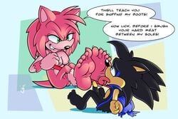 2017 3rdharleyjoe 5_toes abstract_background amy_rose amy_rose_the_werehog anthro barefoot big_feet black_fur black_penis blue_eyes bondage bottomless bound breasts cape clothed clothing dialogue domination english_text erection fan_character feet female femdom foot_fetish foot_lick foot_worship forced fur green_eyes hair hairband hedgehog humanoid_feet leash licking male malesub mammal nipples penis pink_fur simple_background sitting sonic_(series) sonic_unleashed straight text toes tongue tongue_out vein veiny_penis werehog