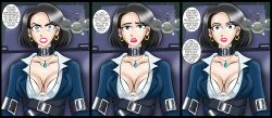 absurdres angry before_and_after big_breasts black_hair bondage bra breasts denise_miller earrings empty_eyes female female_only femsub hypnosis jewelry lipstick looking_at_viewer necklace original pendulum pocket_watch sequence short_hair solo text underwear zorro-zero