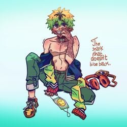 blushing_at_viewer clothed deathnsfw male scars_all_over scars_on_arm scars_on_face snack solo_male submissive_male undress_character undressed