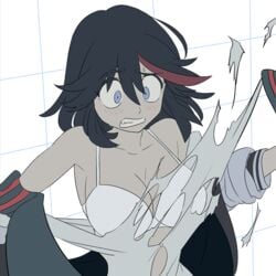 1girls blue_eyes blush kill_la_kill matoi_ryuuko o-nashi_neko senketsu surprised tagme torn_clothes