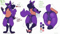 16:9 abstract_background alternate_color animal_genitalia animal_penis anthro anthro_male anthro_only anus backsack balls ballsack blush blush_lines bodily_fluids canine_genitalia canine_penis chest_gem chest_markings doeboi dripping english_text fur furry furry_male furry_only gem gender_symbol generation_4_pokemon genital_fluids genitals gesture gloves_(marking) hi_res leaking_precum leg_markings lipsticking looking_at_viewer looking_back lucario male male_only male_pokemon male_symbol markings model_sheet multicolored_body multicolored_fur nintendo orange_markings pawpads paws penis pink_pawpads pink_penis pokemon pokemon_(species) precum precum_drip precum_string purple_balls purple_body purple_fur purple_markings purple_sheath ri_(ri_the_lucario) shadow_pokemon sheath socks_(marking) solo solo_male symbol text waving waving_at_viewer widescreen