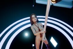 1girls 3d areolae blender breasts brown_hair emma_watson enigmaj female female_focus female_only harry_potter hermione_granger high_heel_boots holding_pole jack-o'-lantern light-skinned_female naked_female nipples nude nude_female squatting tie
