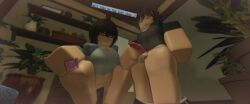 1girl1boy 3d balls bottomless breasts cleavage dialogue english_text jerkingoff_another k_rrrquy pants_down penis pussy roblox robloxian shirt shirt_only tagme text text_box thighs