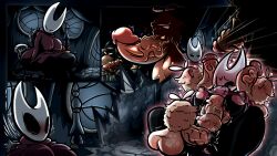 1girls anus balls big_balls big_breasts big_penis black_body blush boobjob breasts comic comic_page female flea flea_(hollow_knight) fluffy heart hollow_knight hollow_knight:_silksong hornet_(hollow_knight) love male penis puffylover69 pussy rubbing rubbing_head sex shocked shocked_expression shocked_eyes shortstack small_but_hung swarm swarmed thighs