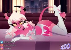 1girls armwear bimbo bottomwear bra demon demon_girl demon_horns demon_tail edonova elbow_gloves female female_only garter_belt garter_straps gloves helluva_boss high_resolution highres horns legwear lingerie on_side panties pink_body pink_eyes pink_hair pink_skin solo solo_female tail thighhighs thighs tongue tongue_out topwear verosika_mayday_(helluva_boss) white_bra white_garter_belt white_gloves white_panties white_thighhighs yellow_sclera