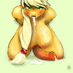 1futa after_sex animal_genitalia animal_penis anthro anthrofied applejack_(mlp) areola big_breasts blonde_hair blush breasts cum cum_in_mouth cum_inside cum_on_breasts cum_on_ground cum_on_tongue dickgirl earth_pony equine equine_penis freckles friendship_is_magic futanari green_eyes hair hair_on_head half-closed_eyes half-erect hands_behind_back hi_res horse horsecock huge_breasts intersex kneeling long_breasts looking_at_viewer mammal my_little_pony nipples nova_(artist) nude open_mouth orange_skin penis pony saliva simple_background solo teeth tongue vein veiny_penis