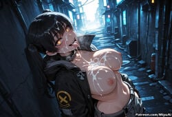 1girl after_fellatio ai_assisted ai_generated bangs belt black_hair blush breasts coat collarbone cum cum_in_mouth cum_on_body cum_on_breasts cum_on_hair cum_on_tongue cum_on_upper_body curvaceous curvy curvy_female curvy_figure en'en_no_shouboutai enen_no_shouboutai eyebrows_visible_through_hair facial female fire_force hood jacket kotatsu large_breasts long_hair looking_at_viewer medium_breasts miyuai navel nipples open_mouth solo tamaki tamaki_kotatsu thick thick_ass thick_butt thick_hips thick_legs thick_thighs tongue tongue_out twintails voluptuous voluptuous_female wide_hips wide_thighs yellow_eyes