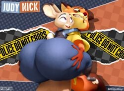 1boy 1girls 3d anthro ass carrying cindablimp disney female fennec gigantic_breasts grabbing_ass green_eyes judy_hopps lagomorph nick_wilde perros_god police_uniform policewoman purple_eyes skindentation struggling thick_thighs tight_pants weight_difference wide_hips zootopia