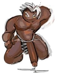 1boy bara cookie_run cookie_run_kingdom crunchy_chip_cookie cum cum_pool ekliedraws jockstrap_only large_penis male_only muscular naked poking_out sexy teasing yaoi