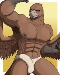 abs absurd_res accipitrid accipitriform anthro armpit_hair avian balls bara beak biceps bird body_hair bulge clothing elden_ring elden_ring_nightreign erection feathers flexing flexing_bicep fromsoftware fur genitals guardian_(nightreign) hi_res looking_at_viewer male male_only mammal muscular muscular_anthro muscular_arms muscular_male muscular_thighs navel nipples pecs penis serratus simple_background smile solo solo_male spiritguidearts tail triceps wings