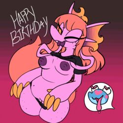 1:1 animated anthro birthday breasts dreaiju female flashing_breasts geekofkawaii geekoflimn geekoflove genitals hi_res kaiju kawaiigeek monster_girl_(genre) pussy short_playtime solo tongue tongue_out