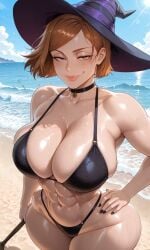 8k accentuating_curves_ass_cheeks ai_generated ai_patreon amber_brown_eyes anime_style athletic_curvy_figure barely_covering_breasts beautiful best_quality bikini_fabric_shine black_nail_polish black_string_bikini bob_cut bold_playful_energy breasts bright_summer_sunlight brown_eyes brown_hair cocky_smirk confident confident_sassy_expression curvy_female deep_cleavage extremely_detailed fabric_stretch fair fierce framing_face full_perky_breasts full_pouty_lips hair_strands high_cheekbones high_cut_thong_bikini_bottoms highlighting_skin_curves hips hips_cocked_to_side individual_shine jujutsu_kaisen kugisaki_nobara large_breasts legs_slightly_apart light_freckles_across_nose_cheeks lips longer_strands_reaching_shoulders looking_directly_at_viewer lora:nobara-kugisaki-s1s2-ponyxl-lora-nochekaiser masterpiece matching mature_female narrow_waist nobara_kugisaki ocean_waves_background one_hand_on_hip other_hand_flipping_hair_confidently patreon_username realistic_bikini_string_ties revealing riding_high_on_hips round_firm_ass sexy sexy_swimsuit sfw sharp sharp_feminine_features sharp_focus short short_hair signature_side_swept_bangs skin_texture smooth_skin sorceress sparkling standing subtle_healthy_glow sunny_beach swimsuit tease teasing_grin thick_lips thick_toned_thighs thighs thin_black_choker thin_straps_tied_around_neck_back tiny_triangle_top toned_abs ultra_high_resolution vendetta_ai vibrant_orange_hair voluptuous water_droplets_thighs wet_skin wide_hips