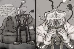 ambiguous_gender anilingus anilingus_from_male anon antennae_(anatomy) ass_eating big_tongue deltarune deltarune_chapter_3 desperate eating_ass fangs gloved_hands holding_partner letttusse licking_ass messy messy_eater object_head open_mouth robot_humanoid saliva saliva_on_butt saliva_on_tongue saliva_string self_insert size_difference tail tenna_(deltarune) text text_bubble tongue_in_anus tv_head two_panel_image y/n you