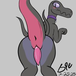2025 animal_genitalia anthro anus ass bent_over big_butt big_tail blush blush_lines collar collar_only countershading dated digital_drawing_(artwork) digital_media_(artwork) embarrassed erection eyelashes femboy flat_colors generation_7_pokemon genital_slit genitals grey_background grey_body hi_res humanoid_hands jagged_mouth long_neck long_tail looking_back male male_anthro multicolored_body nintendo nude penis pink_body pink_countershading pink_penis pokemon pokemon_(species) procreate_(artwork) pupils purple_body purple_collar purple_countershading purple_eyes raised_tail rear_view salazzle scalie signature simple_background slit_penis slit_pupils snout solo spe standing tail tail_anus tapering_penis tapering_tail thick_tail thick_thighs urethra
