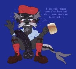 1boy 1male anthro anthro_focus anthro_male anthro_only bearded_seal beer beer_foam beer_glass beer_mug big_cock big_penis black_hair blue_background blue_eyes blush button_down_shirt digital_drawing_(artwork) digital_media_(artwork) dress_shirt drool drooling drunk drunk_blush drunk_bubble drunk_bubbles duffy_wallace dumb dumb_male english english_text friendly friendly_invitation grey_hair greying_facial_hair greying_hair greying_temples holding_drink holding_object humanoid_penis hung innocent inviting inviting_to_drink inviting_viewer leather leather_clothing leather_garters leather_shoes leather_straps loafers male male_focus male_only marine_mammal moustache mr_shrink original original_character red_beret red_socks sailor saliva saliva_drip saliva_trail seal seal_tail seaman short_hair short_male small_but_hung smaller_male sock_garters socks tail tail_markings