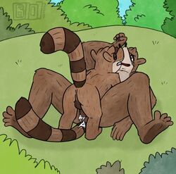 anal anal_sex anthro balls bowserboy101 brothers cartoon_network cum cum_in_ass cum_inside don_(regular_show) duo gay incest mammal outside penetration penis raccoon regular_show rigby sibling size_difference small_dom_big_sub yaoi_story