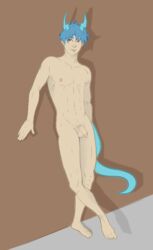 1boy 2017 animal_humanoid blue_hair digimon dragon gijinka hair humanized humanoid lizard male male_only mammal nipples nude original_character penis reptile scalie simple_background solo veemon yami_the_veemon