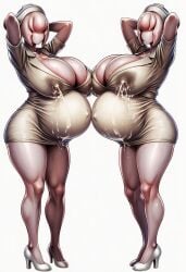 2milfs 2monsters ai_art ai_generated ai_slop belly big_belly bubble_head_nurse clothed faceless_character got_milk got_milk? hands_behind_head high_heels konami lactating lactation_through_clothes large_breasts marukomex milf monster_girl no_bra nurse nurse_(silent_hill) nurse_cap nurse_uniform pregnant silent_hill silent_hill_2 silent_hill_3 simple_background tagme thighs white_background