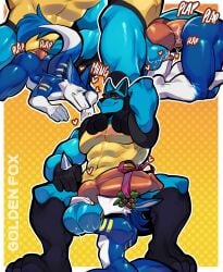 abs anal anal_sex anthro ball_suck balls big_balls big_knot big_penis black_body black_fur blue_body blue_fur bodily_fluids bow_ribbon can't_see_the_haters dominant dominant_male duo eye_scar facial_scar fucked_silly fur generation_4_pokemon genitals golden_fox heart_symbol hi_res kneeling knot knotted_penis larger_male looking_at_viewer looking_pleasured lucario male male/male meme mistletoe multiple_scenes muscular muscular_male nagisalucario nintendo oral penetration penis penis_on_face plant plap pokemon pokemon_(species) rough_sex saliva scar sergal sex simple_background size_difference stripes sucking tail tongue tongue_out vice_the_sergal white_body white_fur worship yellow_body yellow_fur yellow_stripes