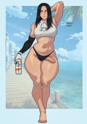 1other arm_up armpit big_penis black_hair blacked feminine guilty_gear guilty_gear_strive johnv long_hair non_binary solo testament_(guilty_gear) thick_thighs