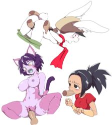 3boys 3girls abs animal_ears areolae arms_behind_back ass ass_grab bangs bent_over black_eyes black_hair blush bound bound_arms bracer breasts brown_gloves buck_teeth bunny cabbie_hat cat_ears cat_girl cat_tail censored collarbone cum cum_in_mouth cum_inside cum_on_body cum_on_upper_body dark-skinned_male dark_skin defeated disembodied_limb disembodied_penis dragon_ball dragon_ball_super elbow_gloves empty_eyes eyebrows facing_away fangs feline fellatio female flat_chest forced fur furry gloves green_shorts groin hair hair_between_eyes hair_tie half-closed_eyes hat hop_(dragon_ball) human humanoid interspecies kale lagomorph large_breasts leaning leaning_forward male midriff multiple_girls navel nipples nollety nude open_mouth oral palms penis pointless_censoring ponytail purple_hair purple_nipples purple_skin pussy rape red_eyes red_scarf red_shirt saiyan scarf sex shiny shiny_hair shirt shirt_lift short_ponytail short_sleeves shorts shorts_pull simple_background small_breasts sorrel spread_legs stomach straight t-shirt tail tareme tears teeth testicles tongue tsurime vaginal_penetration white_background yellow_eyes