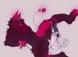 2_horns angry animal_genitalia animal_penis anthro ass balls biped blush canine_genitalia canine_penis clothing demon digital_media_(artwork) duo erection fe7r8iode forsaken_(roblox) fur genitals guest_666 guest_666_(forsaken) hat headgear headwear hi_res hooves horn humanoid_genitalia humanoid_penis knot knotted_penis male male/male male_anthro mammal neck_tuft penis ringmaster_(forsaken) roblox roblox_game robloxian size_difference tail tuft