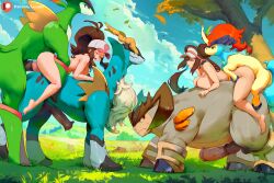 2girls 4boys ai_generated ambiguous_penetration cobalion field hat hilda_(pokemon) horse horsecock keldeo large_penis lucakp massive_penis moaning mounting naked naked_female patreon patreon_link patreon_logo patreon_reward patreon_url patreon_username penetration pokémon_(species) pokemon pokemon_(species) pokemon_bw pokemon_bw2 pokephilia riding rosa_(pokemon) sex sex_from_behind smug smug_face standing tagme terrakion thrusting unicorn virizion
